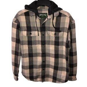 American Eagle Mens Small Gray Plaid Flannel Long Sleeve Button Up Hoodie Sz S